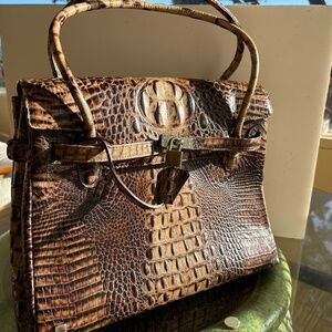 Besso Bag, crocodile embossed leather, brown, tan variations